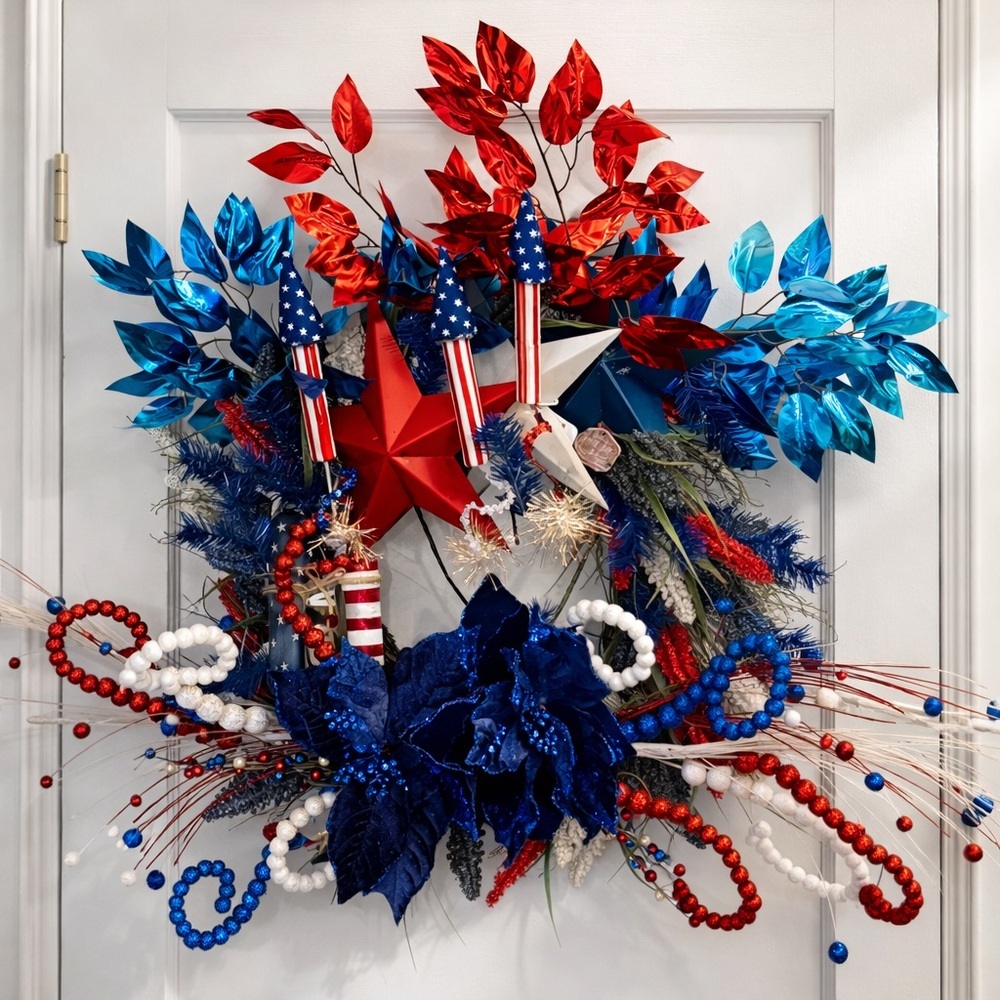 NWT Luxury Handmade Patriotic Door Wreath | Red White Blue Decor by AJ
